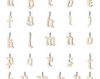Gold Personalized Gothic Initial Letter Charm, Gold Filled Over Brass, Necklace Custom Old English Font Style, CP1209