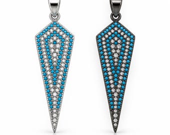 Pave CZ Turquoise Spike Pendant, Long Arrowhead Charm Bead, Blue Crystal Pendant for DIY Necklace Bracelet Jewelry Making, CP2530