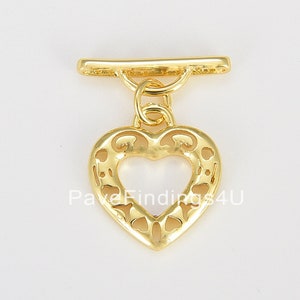 Gold Heart Toggle Clasp with Jump Ring, Gold Filled Over Brass OT Clasp for Jewelry Making Supply, 20x16mm, CL506