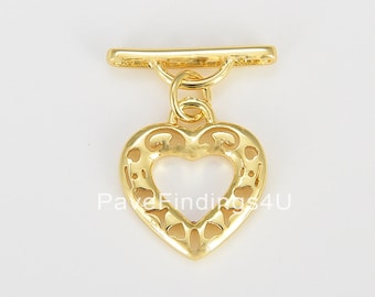 Fecho de alternância de coração dourado com anel de salto, fecho OT de latão preenchido com ouro para fornecimento de fabricação de joias, 20x16mm, CL506