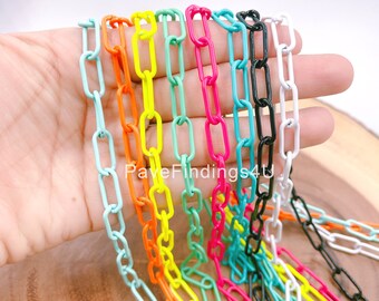 Enamel Paper Clip Cable Link Elongated Chain by Yard, Summer Colorful Chain Supply Wholesale Bulk Roll Chain for Jewelry Making, CH229