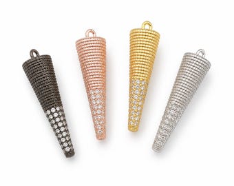 Gold Filled Cone Spike Charm Pendant, CZ Pave Rhinestone Cone Drop Connector for Necklace Bracelet DIY Jewelry Making Supplies, CP073