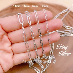 Shiny Silver Paperclip Chain Oval Paperclip Dainty Chain by Yard,  Paperclip Link Chain by Foot Wholesale Bulk, 7/9/11/14mm, CH108