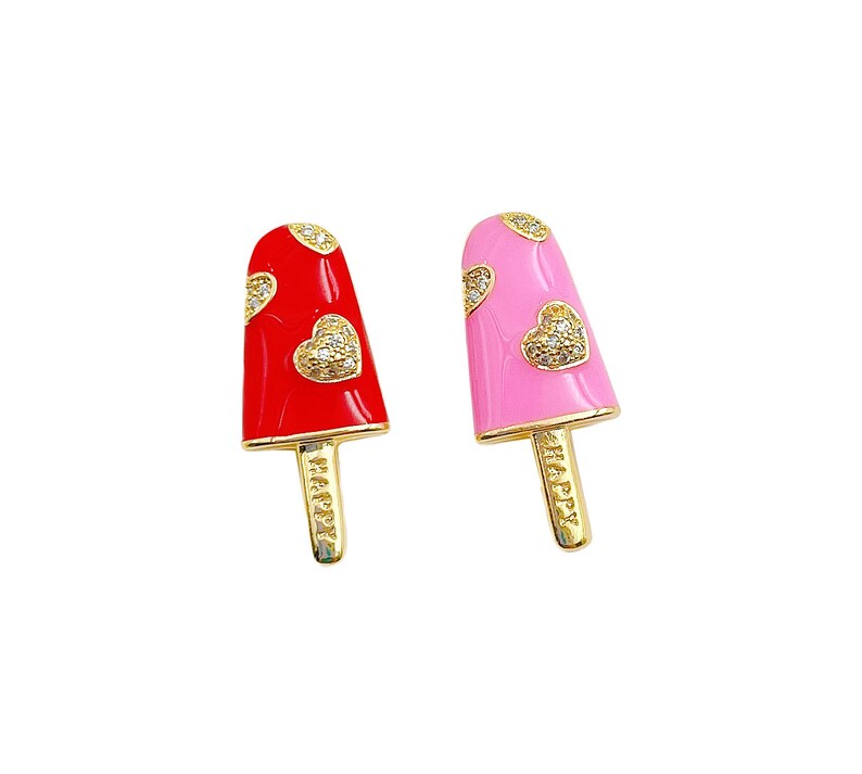 14K Gold Filled Happy Jewelry Pendant Craft Supplies CP1298 Pink Enamel Charm Necklace Bracelet Charm Sweet Charms Red Lollipop Charms
