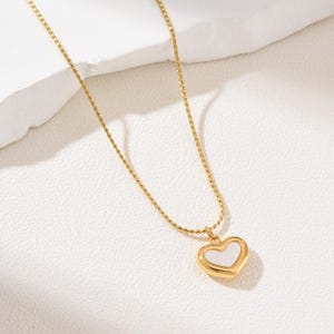 Gold Filled White Enamel Open Heart Necklace, Dainty Minimalist Chain, Stainless Steel Jewelry, Romantic Gift for Her, Layering, SNL023