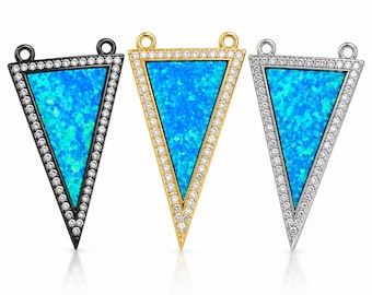 Gold Filled Blue Opal Triangle Connector, CZ Rhinestone Geometric Link Pendant, Turquoise Inlay Charm for Necklace Bracelet Making, CN171