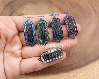Black CZ Curved Oval Connector, Oblong Bar Connector, Curved Oval CZ Micro Pave Connector, Curved Connectors for DIY Jewelry Making, CN453