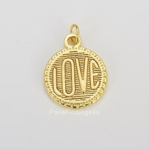 Delicato ciondolo a forma di disco con parola d'amore riempito in oro 18 carati per collana, bracciale, orecchino, fornitura per la creazione di gioielli, 15 mm, CP1250