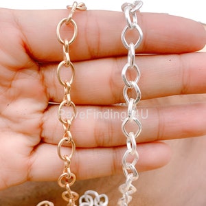 Brush Gold Rolo Cable Chain by Yard, Matte Gold Silver Cable Rolo Chain by Foot, Wholesale bulk Roll Chain for Jewelry Making, 9x7mm, CH150
