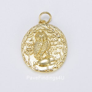 Owl Charm, 18K Gold Owl of Athena Gold Coin Pendant, Greek Coin Pendant, Earrings DIY, Owl of Minerva Coin Pendant Bracelet Necklace  CP1452