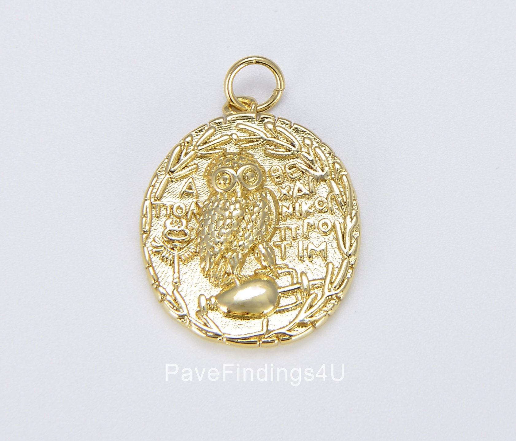 Owl Charm, 18K Gold Owl of Athena Gold Coin Pendant, Greek Coin Pendant, Earrings DIY, Owl of Minerv