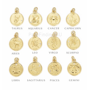 Zodiac Constellation Charms, Gold Filled Over Brass CZ Micro Pave Zodiac Symbol Charms, Horoscope Charm, Astrological Zodiac Signs, CP825