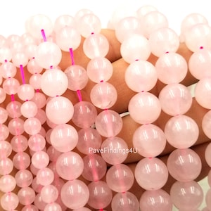 Rose Quartz Beads Grade AA Natural Gemstone Rondelle Loose Beads, Full Strand 15.5 inches, 4mm, 6mm, 8mm, 10mm, 12mm, GRN149-E622
