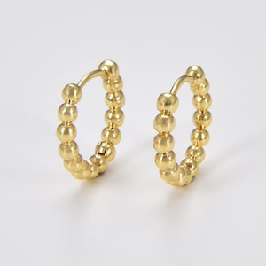 Beaded Hoop Earrings, Huggies Earrings, Gold Minimalist Earrings, 18K Gold Filled Beaded Huggies Wholesale Jewelry Supplies & Findings ER223