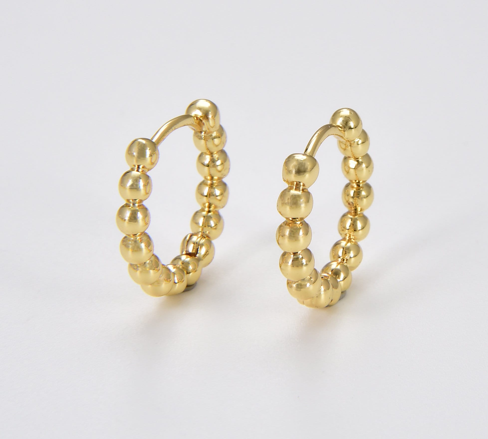 Beaded Hoop Earrings, Huggies Earrings, Gold Minimalist Earrings, 18K Gold Filled Beaded Huggies Wholesale Jewelry Supplies & Findings ER223