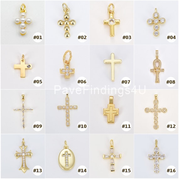 18K Gold Filled Cross Charm Pendant, Minimalist Simple Cross, Gold