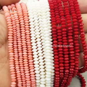 Red, White, Pink Bamboo Coral Smooth Rondelle Disc Gemstone Beads Full Stand 15.5&quot;, 5mm, GRN199-E819