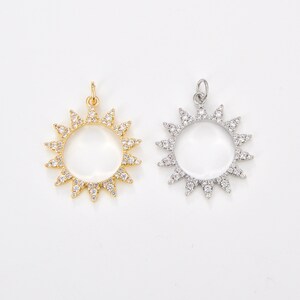 Sun CZ Micro Pave 18K Gold Charm Pendant, Sun Charm, Minimalist Charm, Sun Charm, Sun Pendant, Charm, 26x21mm, CP1085