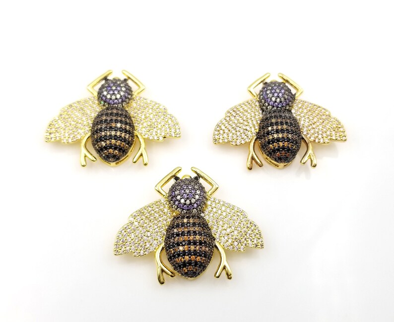 BD940-E1210 Bee Necklace Honey Bee Bee Beads Cubic Zirconia 35x27mm Large Honey Bee Beads CZ Micro Pave