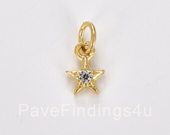 Encanto de estrella pequeña delicada de oro de 14K, encanto de estrella CZ Micro Pave CZ, colgante de estrella para pulsera de collar, circonita cúbica, joyería de bricolaje CP011