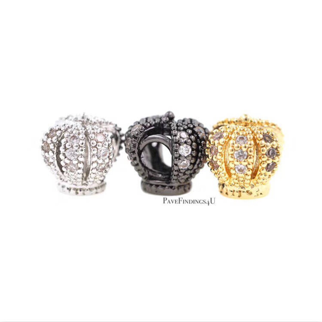 thumbnail image 2 of Luxury Micro Pave CZ Bangle Bracelet – King Crown Tube Charm – Red Turquoise Beads – Yellow Gold Filled, Stainless Steel 2 of 4