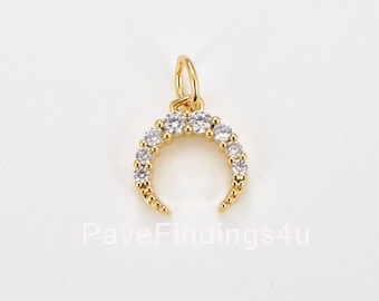 Luna crescente, ciondolo con ciondolo a forma di luna con micro pavé di zirconi cubici, regali per lei, ciondolo a forma di luna crescente in oro, accessori in corno con pavé di zirconi cubici, 14 x 10 mm, CP1050