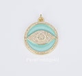 18K Gold Enamel Evil Eye Charm, Turquoise Blue Enamel Eye Pendant, CZ Micro Pave Round Evil Eye for Necklace Bracelet Jewelry Making, CP1492