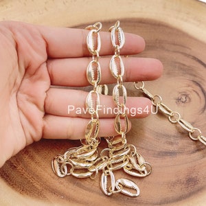 Cowry Shell Bead Chain by Foot, Cowrie Shell Charm, Jewelry Supplies, Craft Supplies, Gold Filled Over Brass Chain, CH268