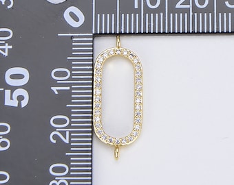 18K Gold Oval Charm Connector, CZ Micro Pave Oval Connector for Necklace Bracelet Jewelry Making Supply, 24x20mm, CN121