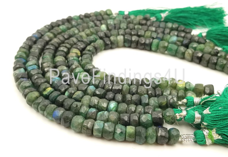 Bead Strand GS-PRP027-E51507 DIY Green Faceted Labradorite 7mm to 8mm Rondelle Bead Strand 8in Jewelry Making Gemstone Beads