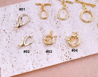 Stainless Steel Mixed Jewelry Clasps for DIY, Toggle Lobster Spring Lock Closures in Gold Filled Finish, Necklace Bracelet Findings, Lot008