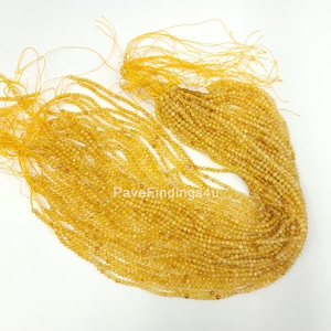 Genuine Natural Citrine Gemstone, Grade AAA, 3.5mm Yellow Micro Faceted Round Loose Beads, 15.5 inch Full Strand PRP583
