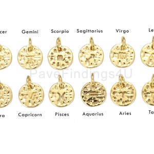 Gold Zodiac Charm Pendant, Zodiac Charm for Bracelet Necklace Earrings, Gold Filled Over Brass Constellation Charm, Zodiac Gifts, CP731