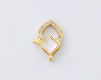 Diamond Shaped Lobster Clasp, Gold Filled Lobster Claw Shell Pearl Clasp CZ Micro Pave for Necklace Bracelet Jewelry Making Supply, CL579
