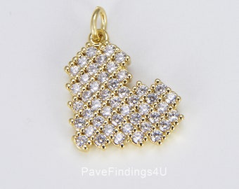 Dainty Gold Heart Charm, 18K Gold Micro Pave Heart Pendant, CZ Charm for Necklace Earring Bracelet Component Jewelry Findings, CP1577