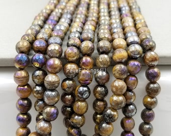 Mystic Tiger Eye Faceted Round Beads Grade AAA Genuine Natural Tiger Eye Gemstone Loose Beads, Jewelry Making Supplies 6MM, 8MM 15.5" GRN223