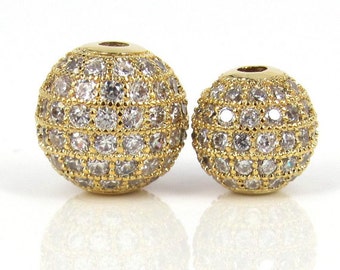 5/10pc Brass Micro Pave Cubic Zirconia Ball Crown Beads Loose Spacer Bead Craft