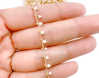14K Gold White Beaded Chain, Brass Beaded Chain, 2mm Chain with Glass Seed Beads, Necklace Chain Components, Unfinished Chain, CH130