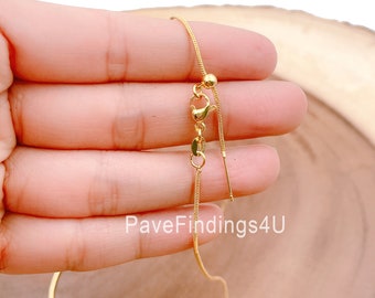 24K Gold Snake Chain Necklace, 18" Adjustable Dainty Gold Snake Chain Layering Necklace for Pendant Charm Necklace Making, CH175