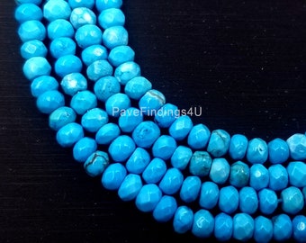 Blue Turquoise Faceted  Rondelle Cut  Beads 4mm 15.5" Strand, TUQ009