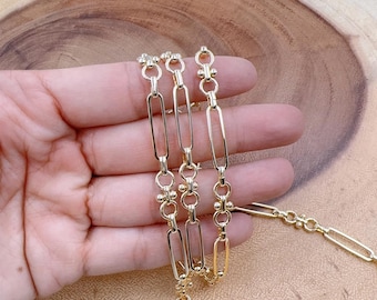 Stainless Steel Rolo Cable Link Chain by Foot, Gold Filled Elongated Unique Paperclip Chain by Foot, Solid Gold Over Stainless Steel, CH330