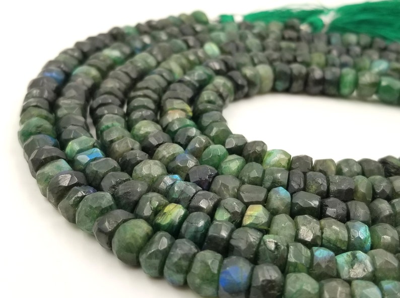 Bead Strand GS-PRP027-E51507 DIY Green Faceted Labradorite 7mm to 8mm Rondelle Bead Strand 8in Jewelry Making Gemstone Beads