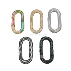 1pc 24K Gold Carabiner Screw Clasp, Screw Clasp Oval Lock, Interlocking Oval Clasp, Pave Oval Shaped Lock Clasps, Mutiple color CL447