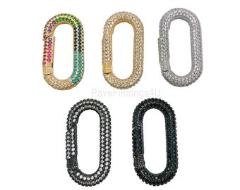 1pc 24K Gold Carabiner Screw Clasp, Screw Clasp Oval Lock, Interlocking Oval Clasp, Pave Oval Shaped Lock Clasps, Mutiple color CL447