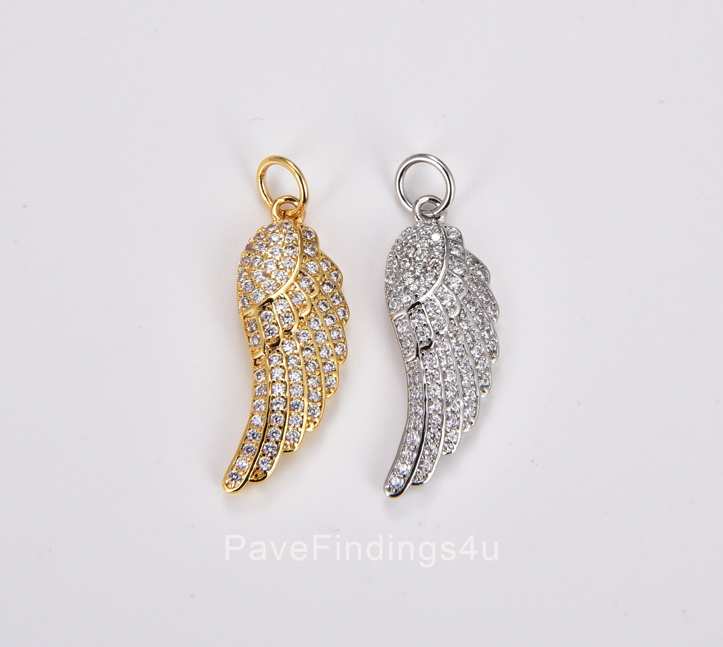 18K Gold Small Angel Wing Charm, Tiny Add on Charm, Delicate Feather…