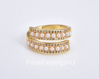 Sierlijke spiraalvormige parelring, goudgevulde minimalistische CZ-ring, stapelbare zoetwaterparelring, CZ Micro Pave-ring, ringen voor vrouwen, RG191