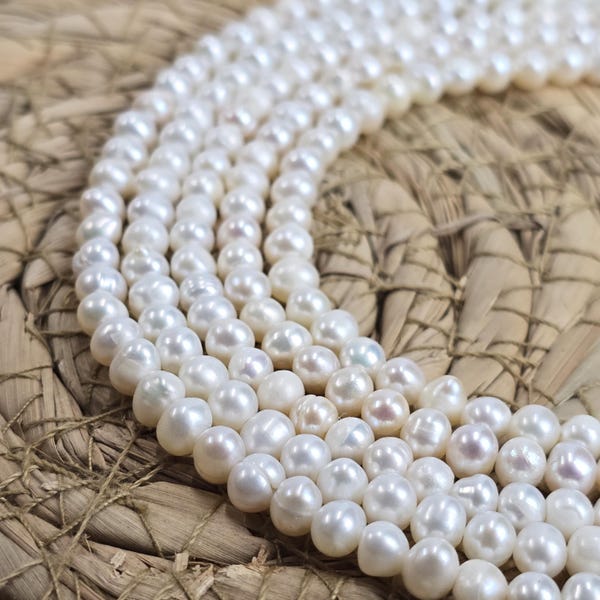 Perlas redondas blancas de agua dulce, cuentas de perlas de agua dulce para la fabricación de joyas, hebra completa de 15,5" (39,4 cm), 5 mm, FWP028