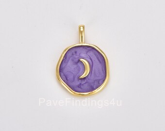Paars emaille hemelse sieraden gouden maansikkel bedel sieraden maken levering 18 kt gouden bevindingen, 18 x 13 mm, CP1468