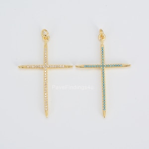 Ciondolo a forma di croce in oro lucido 22K, ciondolo a forma di croce con micro pavé di zirconi cubici, ciondolo a forma di crocifisso, ciondolo a forma di croce, ciondolo a forma di croce, croce in oro, 47 x 29 mm, CP214