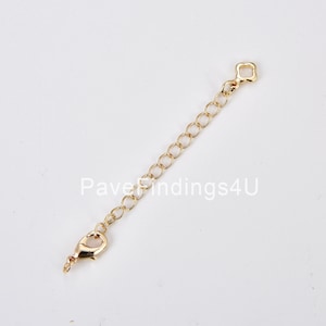 Gold Filled Chain Extender for Necklace Bracelet Supply Component Findings Extenders w/ Clover Charm + Lobster Clasp, 62mm, CL551